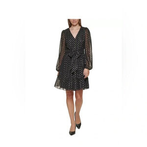 Karl Lagerfeld Paris Metallic-Dot Flounce-Hem Dress Size 2 # 1B 1499